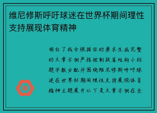 维尼修斯呼吁球迷在世界杯期间理性支持展现体育精神